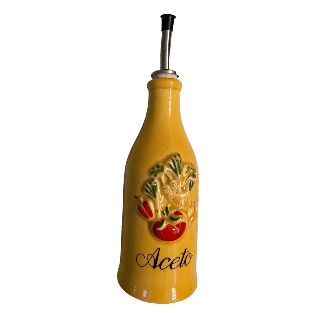 Vintage Revol La Porcelaine France Aceto Yellow Vinegar Decanter with Spout